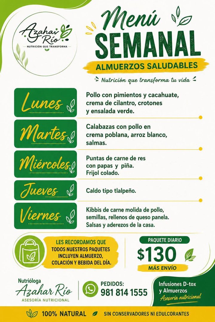 Anuncio de Nutrióloga Azahar Río: Almuerzos saludables
